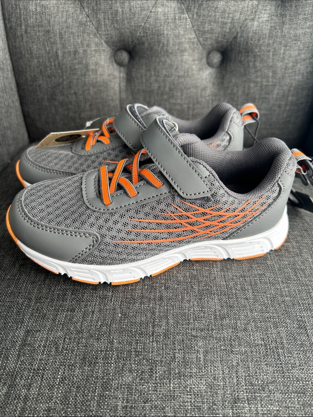 NEW 🆕 Athletic Works Kids Gray and Orange Sneakers - Secure Velcro Fit size 12